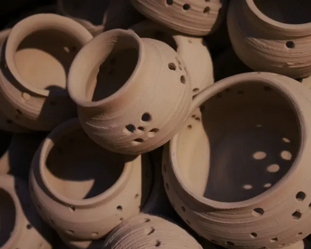Unglazed pots before the kiln